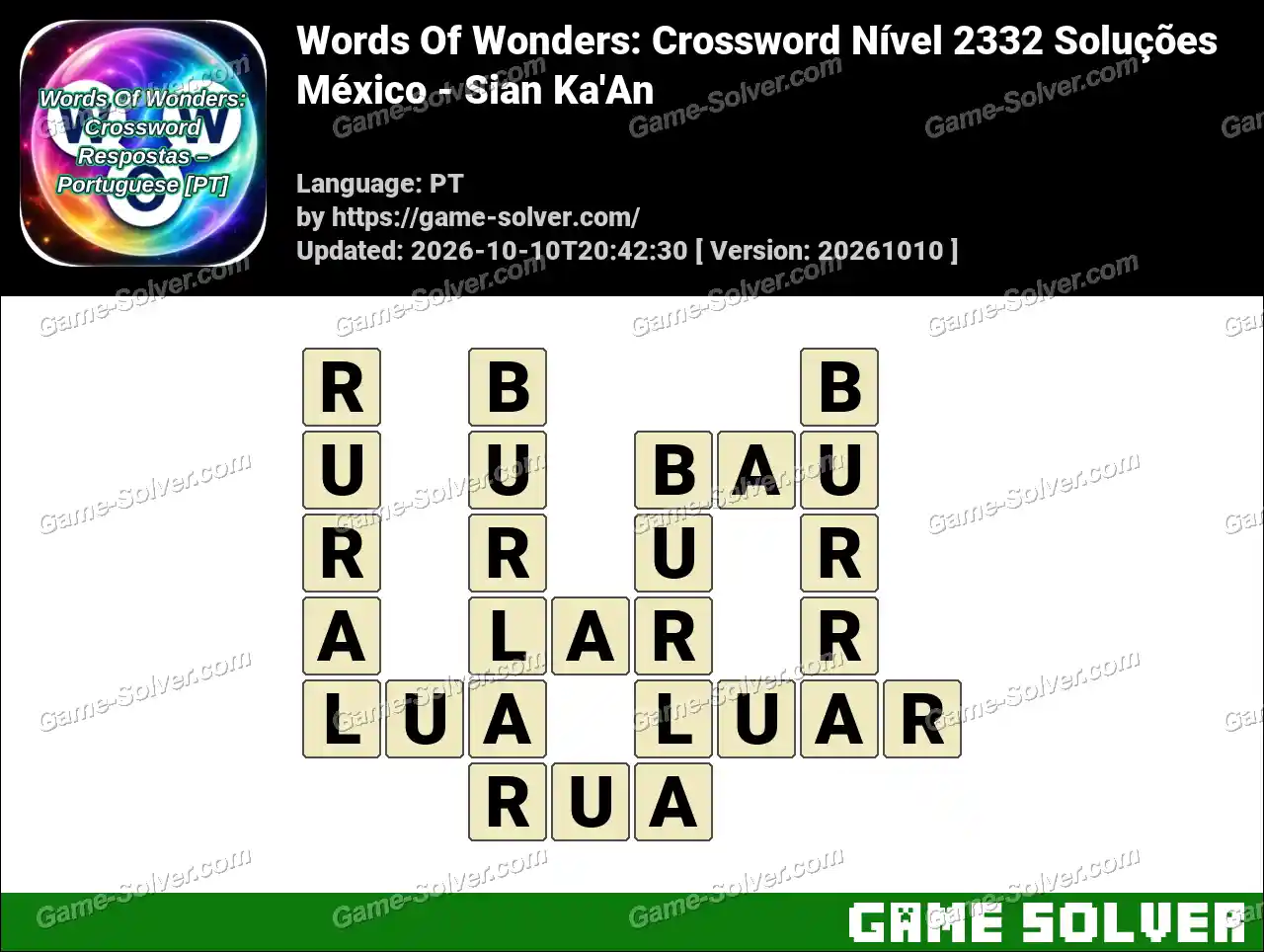 Words Of Wonders: Crossword Nível 2332 Soluções – México – Sian Ka’An